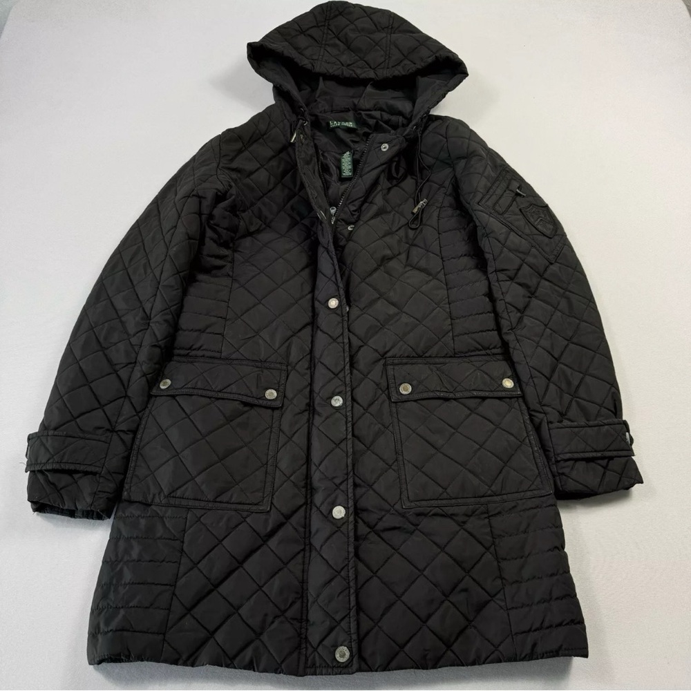 Lauren Ralph Lauren Women's‎ Quilted Parka Jacket Hooded Extra Small Black